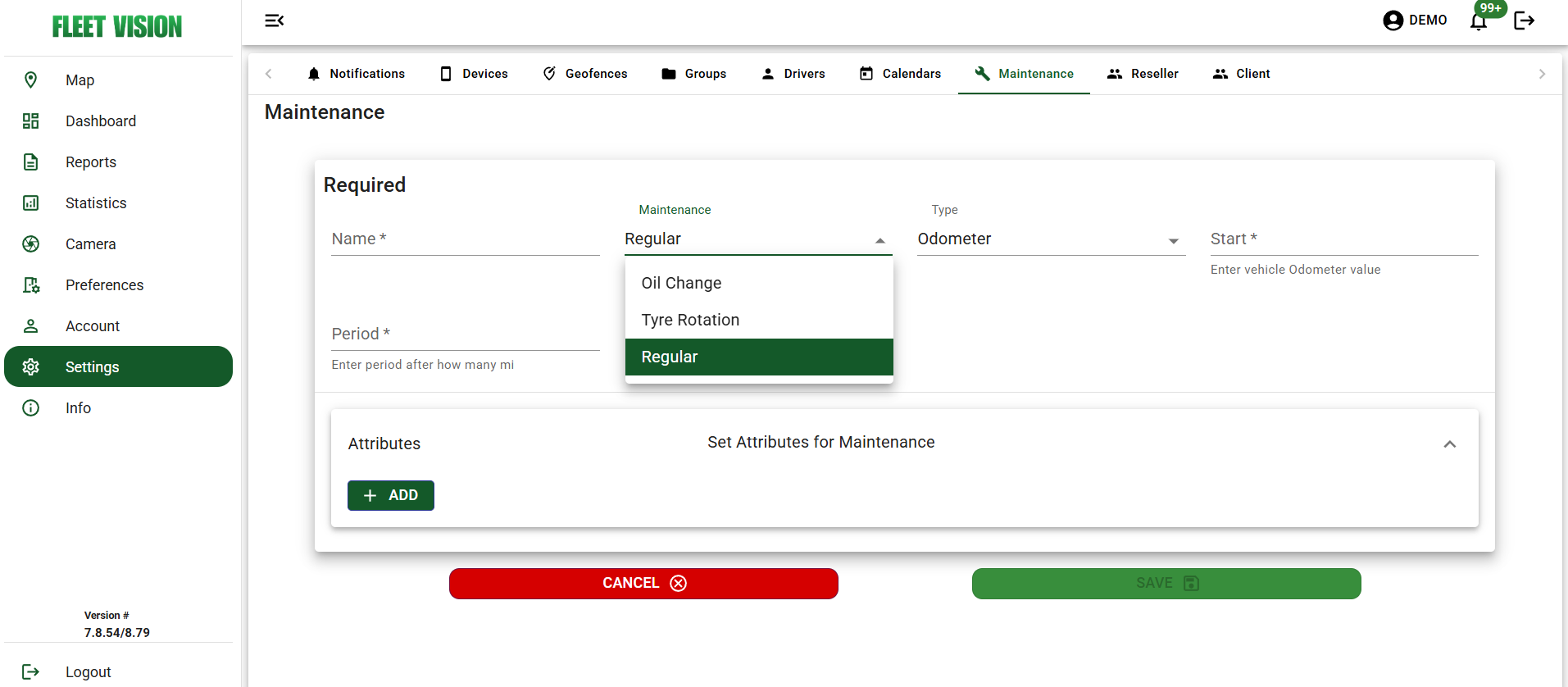 Maintenance Configuration Form